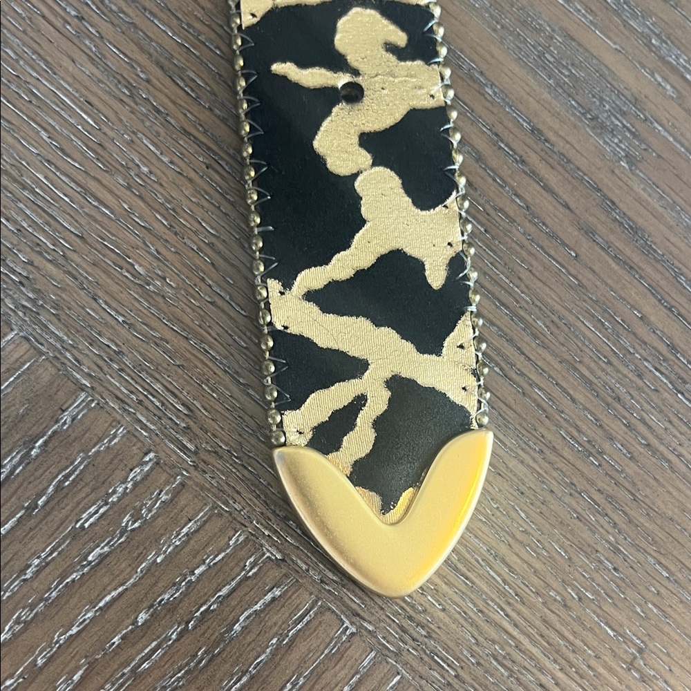 B.B.Simon Italian Leather Gold and Black Patterned Belt Size M - Picture 8 of 10